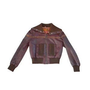 Vintage Pan Asia Fashion Leather Bomber Jacket Size 13/14 Youth Red & Brown